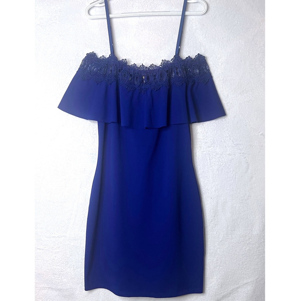 BCX Macys Royal Blue Off Shoulder Lace Ruffle Sheath Dress Size 15 Cocktail